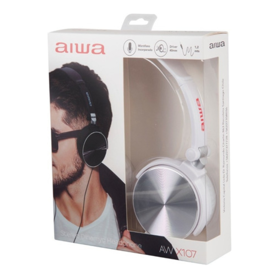 Audífonos Aiwa Blanco Plegable Con Cable y Micrófono