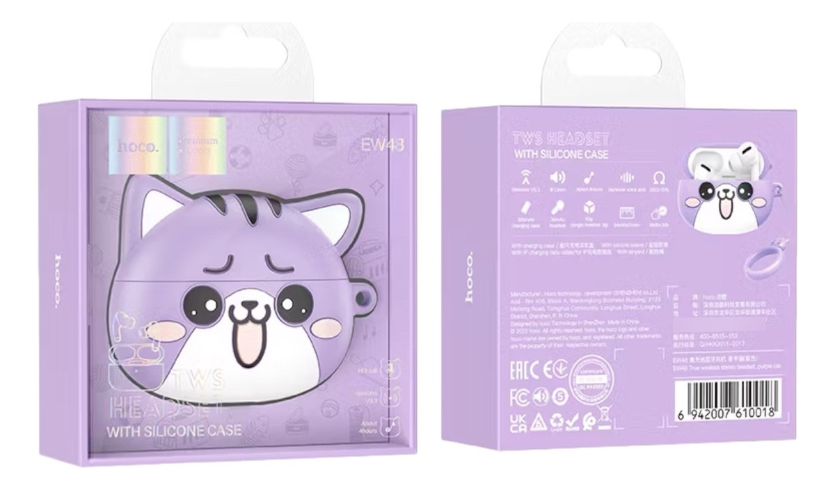 Audífono Hoco Tws In Ear Bluetooh Cat Tierno Morado